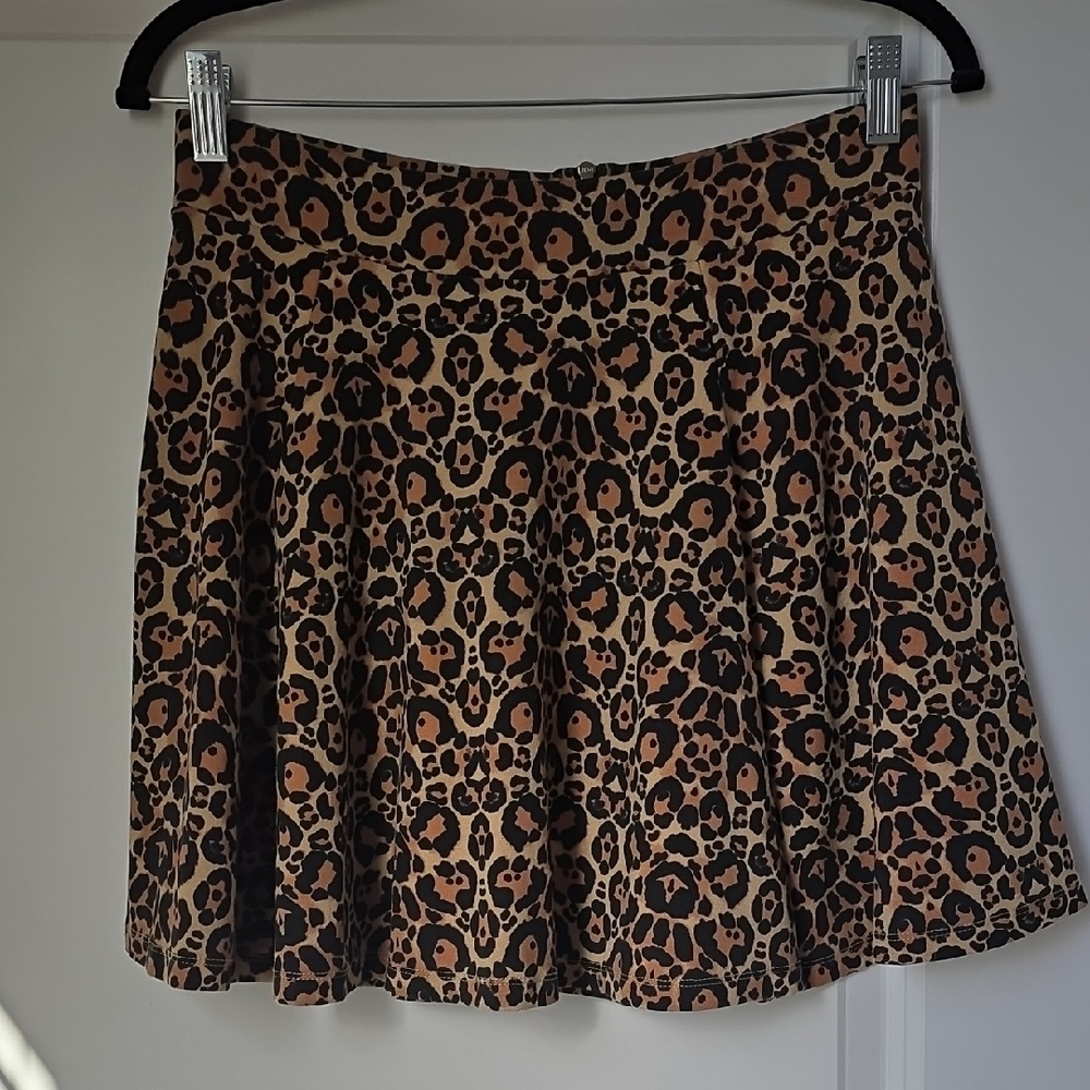 Divided Leopard Print Skater Skirt - Black and Brown